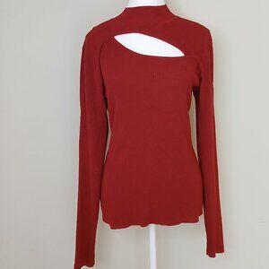 RW & Co Red Cut Out Ribbed Long Sleeve Pullover Sweater Size Large
